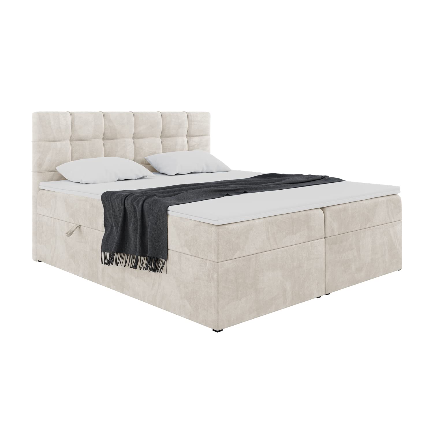MEBLINI Boxspringbett mit Bettkasten - Gepolstert Doppelbett mit Matratze und Topper - Polsterbett mit Stauraum - Bett mit Kopfteil - Stauraumbett - TAPO 1-120x200 - H3/Creme Samt