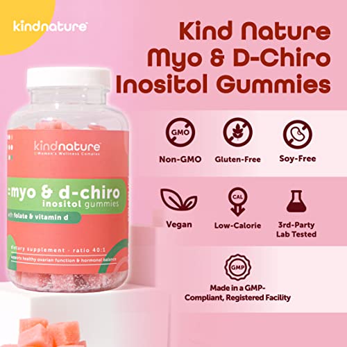 Kind Nature Myo-Inositol & D-Chiro Inositol Gummies With Vitamin D & Folate - Ideal 40:1 Ratio - Fertility Supplements For Women - Menstrual, Conception, Pcos & Hormone Balance Support - 30 Day Supply #TOP5