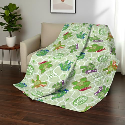 Image of Northwest Nickelodeon Teenage Mutant Ninja Turtles Pizza Party Quilted Throw Blanket, Comfy Throw, Adults Boys Girls, Soft Lightweight Bedding for Bed, or Couch, 60 x 80 inches