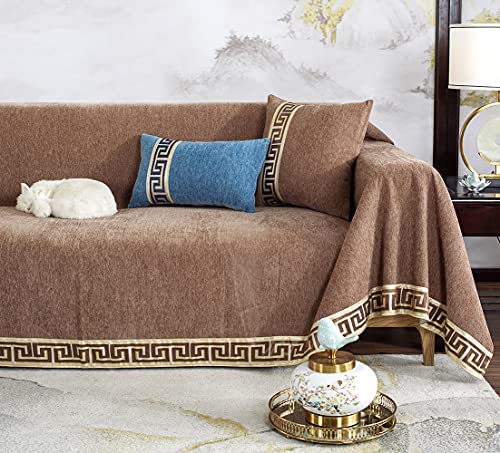 Stacypik Universal Modern Sofa Cover For Sectional,Armless Sofa,Love-Seat Couch Protector For Dogs,Kids,Cats,Machine Washable Chenille Couch Cover With Jacquard Edge -71" X118"(Sofa, Brown) #TOP1