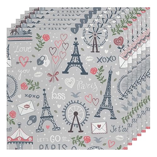 Servilletas de tela con diseño Paris, pack 6, poliéster 20x20 miniatura 1