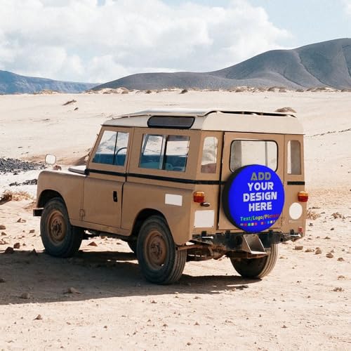 Image of Custom Spare Tire Cover, Personalized Text Image Waterproof Dust-Proof Universal Wheel Covers Protectors Fits Tire for Trailer RV SUV Truck Camper, Blue