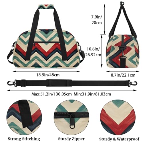 Herringbone Stripe Print Gym Travel Duffle Bag for Women & Men with Front Zipper Pocket for Sports, Overnight, Weekender, Carry On,Workout & Dance Bag,Geometric Pattern,18.9 * 8.7 * 10.6 in3