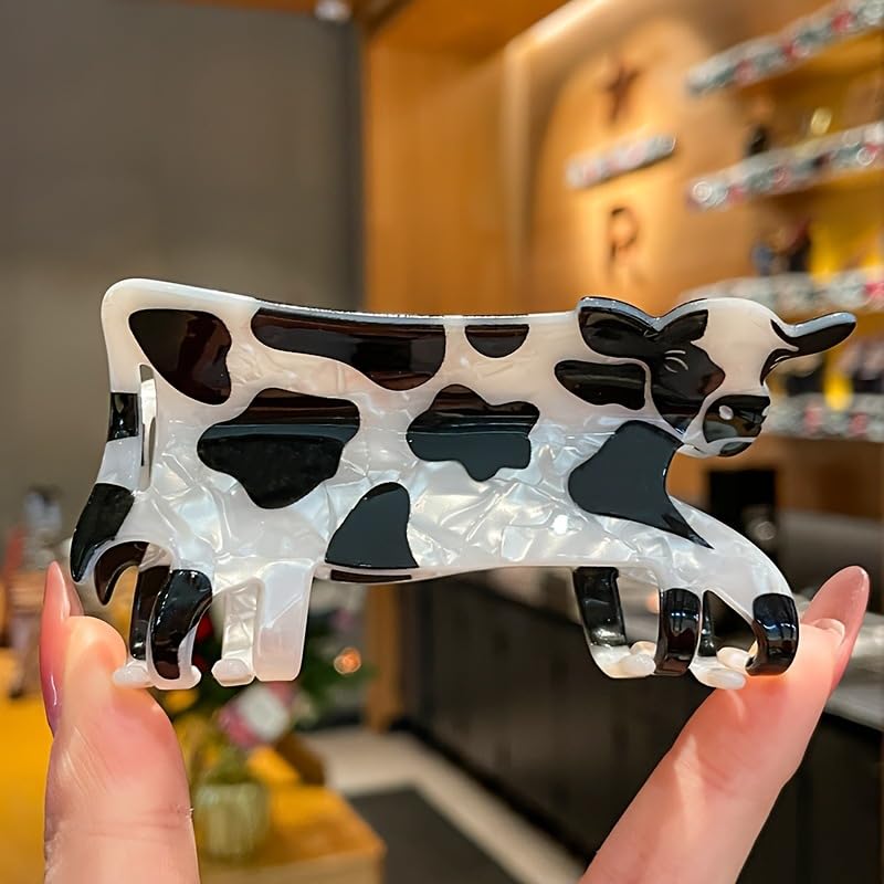 Fall Hair Clips for Women Cute Milk Cow Clip for Hair Cute With Rhinestone Designs Black White Animals Hair Claws Cute Clamp Clips for Women Large Hair Claw Clip Hair Clip for Thin Hair 1PCS - Image 4