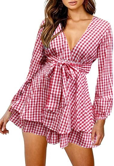 Relipop Floral Print Romper with V Neck & Ruffle Hem