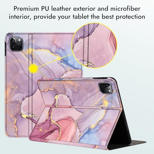 Image of Robustrion Case Cover for iPad Air 11 inch M4 / M3 / M2 (2024 /2025) / iPad Air 5th Generation Cover / 4th Gen 10.9 inch with [Pencil Holder Right Side] [Auto Sleep Wake] Folio Cover Case - Marble Pink