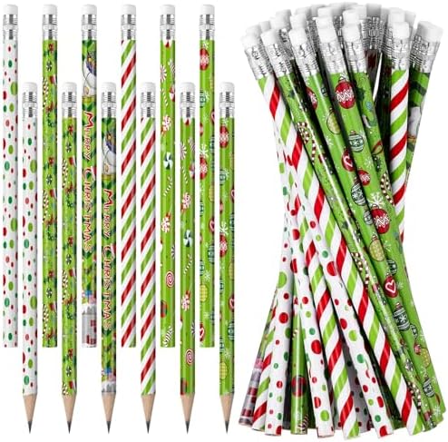 Sabary 60 Pcs Christmas Pencils Bulk Wood Xmas Pencil with Eraser