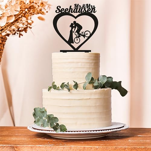 Bicycle Cake Topper,Wedding Bicycle Cake Topper,Wedding Cake Topper,Bride and Groom Silhouettes on Bike,Bicycle Silhouette Cake Topper for Birthday,Wedding,Anniversary,Graduate,Retirement.