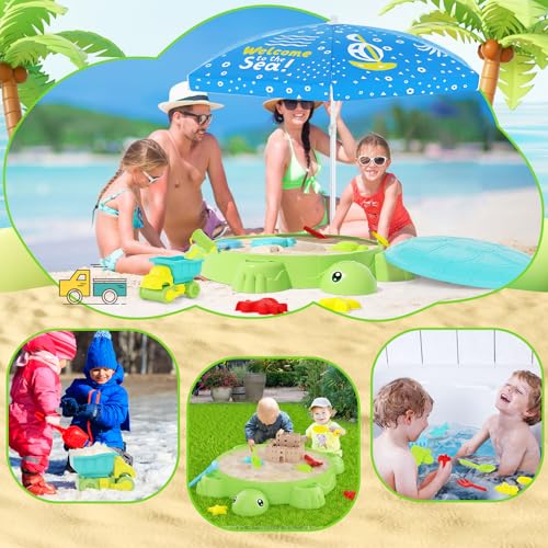 image for maysida Upgraded Kids Turtle Sandbox with Lid & Adjustable Umbrella, T