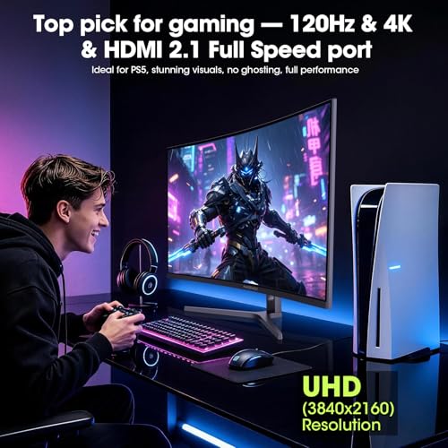 Image of Amzfast 32 inch 4K 120Hz 1ms Curved Gaming Monitor, 3840x2160 UHD, PIP /PBP, Adaptive Sync, 130% sRGB, 3000:1 Contrast, HDR, 300nits, 1500R, HDMI2.1(VRR)& DP1.4, Built-in Speaker, Eyes Care, VESA Mount