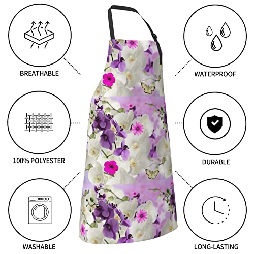 Vucemi Nature Floral Spring Printed Apron Waterproof Adjustable Bib Apron Cooking With Pocket Durable Aprons For Kitchen Gardening #TOP6