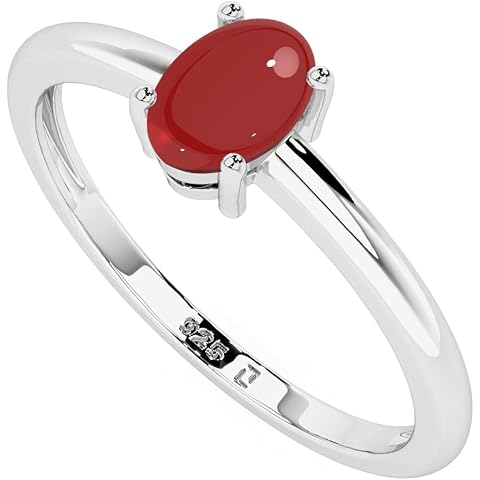 Natural Garnet Stackable Ring for Women in Sterling Silver, January Birthstone Hand...