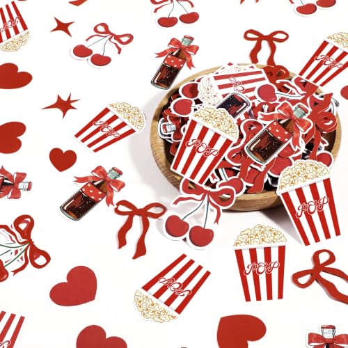 Image of Flutesan 200 Pcs She's Ready to Pop Baby Shower Confetti Red Coquette Bow Retro Soda Popcorn Confetti She's Ready to Pop Table Decorations for Baby Shower Gender Reveal Party Supplies