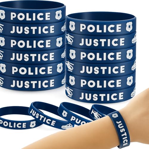 SATINIOR 24 Pcs Police Silicone Rubber Bracelets Party Favors Wristbands for Police Themed...