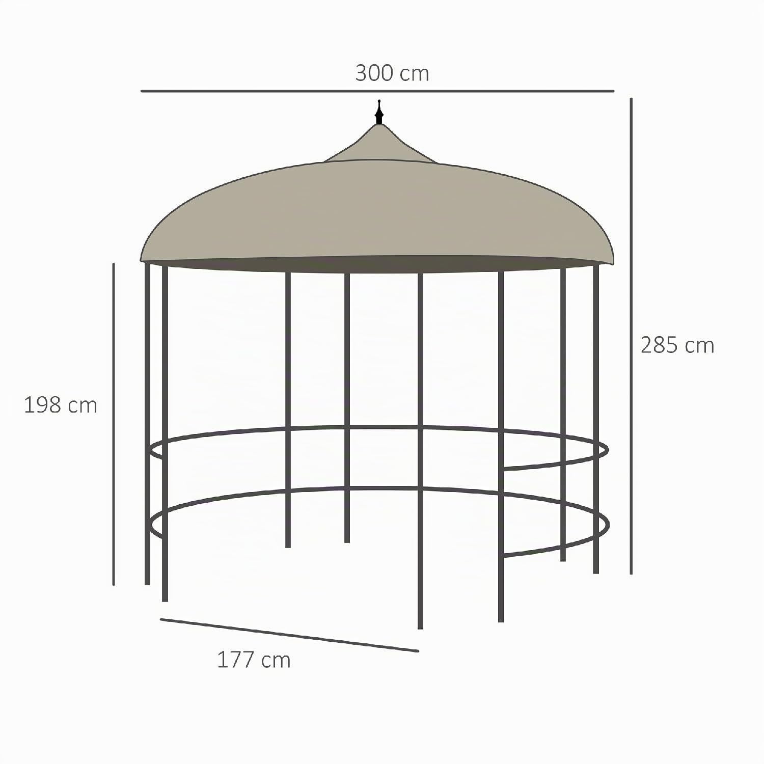Gazebo 3 mt Gazebo Giardino Rotondo in Metallo/Tessuto con Tende colore Beige