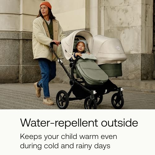 Image of Bugaboo All-Season Footmuff for Strollers - Weatherproof, Breathable, Water-Repellent, Removable Insert, Fits All Bugaboo Strollers - Desert Taupe | Soft fleece lining, breathable materials, weatherproof protection, two-way zipper, reflective details, Desert Taupe