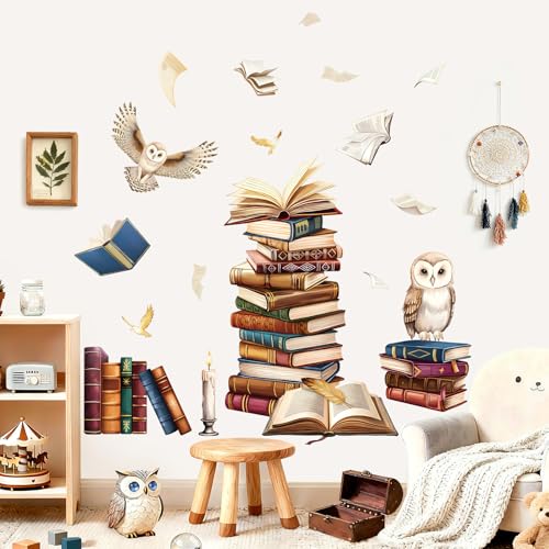 Miniatura 3 de Decalmile Pegatinas De Pared Libro Mágico Infantiles Vinilos Decorativos Búho Libro Volador Adhesivos Pared Aula Niños Habitación Dormitorio Guardería