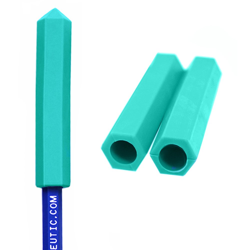 ARK's Krypto-Bite Pencil Topper Chewable Tubes - Made in the USA (3 Pack of Xtra Tough for moderate chewing, Teal)