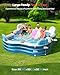 QPAU Inflatable Swimming Pool, Full-Sized Blow Up Pool with Seats and Backrests, Kiddie Pool for Outdoor & Backyard, for Family Summer Time Fun, Clear Blue