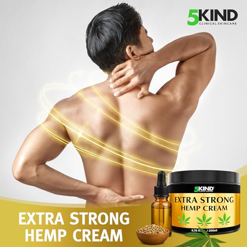 Image of 5Kind Extra Strong Hemp Cream 6.76 fl oz - Maximum Strength | Natural Topical Cream - Muscle Rub for Lower Back, Joints, Neck, Knees, Shoulders