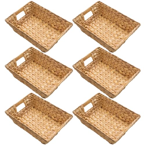 M4DECOR 6-Pack Water Hyacinth Trapezoid Wicker Storage Baskets, 14″ | Handwoven natural bins with handles for snacks, pantry, kitchen, closet & shelf organization