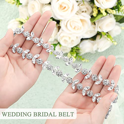 Geyoga Bridal Belt Wedding Dress Rhinestone Wedding Sash for Bride Dress Gowns Crystal Belt with White Organza(Elegant Style)3