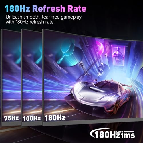 Image of 24-inch Curved Gaming Monitor, FHD 180Hz 1ms Computer Monitor, 1800R, AMD FreeSync & G-Sync Compatible, HDMI DP VESA Built-in Speakers