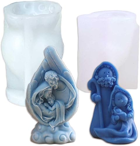 Wing and Christmas The Jesus Family (2 piezasjuego) Moldes de silicona para hacer velas, resina, velas de aromaterapia, jabón de cera hecho a mano,