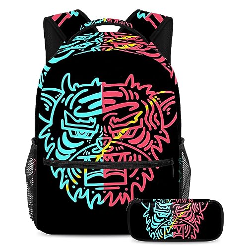 Sac à dos tigre bleu et rouge cartable enfant solide pour adolescent