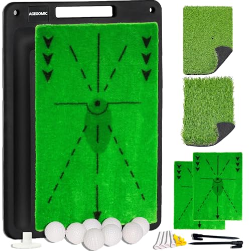 Golf Training Mat Impact Swing Hitting Practice Board w/Heavy Duty Rubber Base, Versatile Replaceable Surface, Outdoor/Indoor Training Aid for Swing Path Feedback (Dark Green)