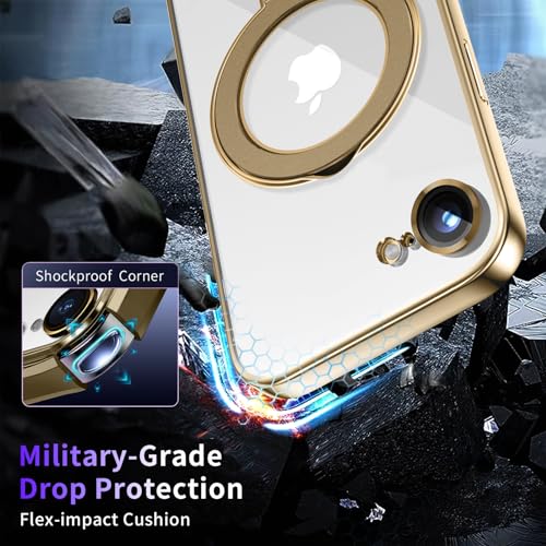 Image of Magnetic for iPhone 16E /17E Case with Invisible Stand[Compatible with MagSafe][Full Camera Lens Protector][Military Drop Protection] Shockproof Not Yellowing Clear Slim Soft for Women Men