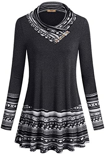 Miusey Cowl Neck Tunic,Womens Pullover Sweatshirt Work Clothes Office Wear Semi Formal Maternity Top Flowy Loose Fit Flare Soft Pregnancy Shirts Knit Sweater Carbon Black Grey XL