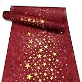VOPIWOZ Tischdecke Weihnachten Rot (28cm x 5m), Vliesstoff Tischläufer Modern, Tischläufer Weihnachten Rolle mit Goldener Stern, Weihnachtstischläufer, Ideale Tischdeko Weihnachten