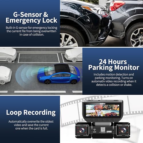 Image of 360 Degree View 4 Channel Dash Cam 5G WiFi & APP Control, GEMEK 2K Front and Rear Inside, Left Right Dash Camera for Cars Free 64GB TF Card, G-Sensor, Night Vision, 24H Parking Mode (3.01 inches)