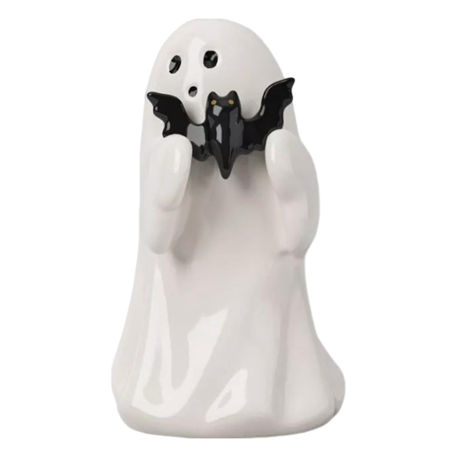Qikam Bat Ghost Cute Ghost Statue With Love, Pumpkin, Bat | Halloween Ornaments And Figurine | Ghost Decor For Home