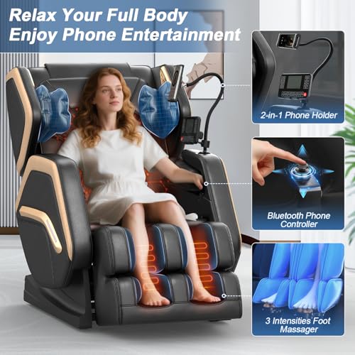 NAGLIFOR Massagesessel, Ganzkörper-Massagestuhl mit 14 Rollen, 8 Airbags Massage, Heizfunktion, Fußmassage, Bluetooth-Lautsprecher, Touch-Fernbedienung – Bild 4