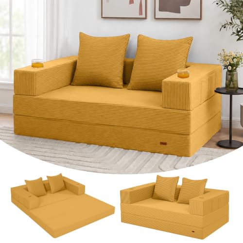 Image of COMAX Futon Sofa Bed, Convertible Sofa Bed, Folding Boneless Couches | Low-Profile Boneless Couch for Living Room, 11.8 inch H Low Seat Small 59 inch Foldable Floor Sleeper Mattress Lounge Space‑Saving
