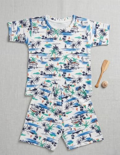 Image of Kids Dress for Boys | Round Printed Neck Half Sleeve T-shirt and Pant Clothing Set for Baby Boys
