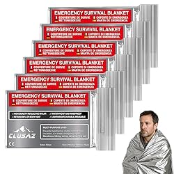 CLUSAZ 6 Mantas Térmicas de Emergencia XL (210 × 1...: ✅SEIS MANTAS DE SUPERVIVENCIA DE PRIMERA CALIDAD (PLATA) - Manta de supervivencia diseñada para funcionar al aire libre en condiciones extremas, nuestras avanzadas y duraderas mantas espaciales de mylar aluminizado son perfectas para la bolsa de emer...