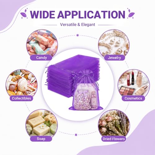 Image of FUNFERY 100PCS Purple Organza Gift Bags 5x7in,Drawstring Pouch for Jewelry