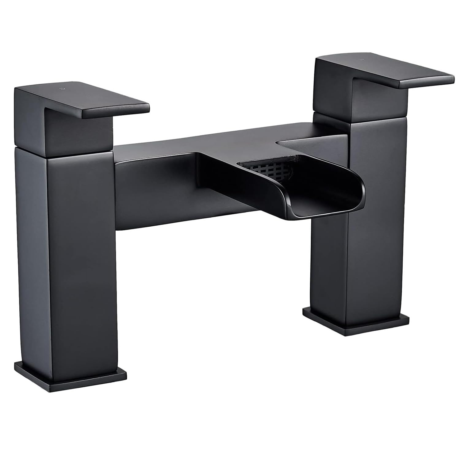 Shower Bath Taps Black Waterfall Mixer Tub Bathtub Filler Tap Shower Bathroom Brass Square Dual Lever Deck Mounted 1/4 Turn Mono Monobloc 2 Hole Faucet