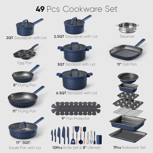 Image of CAROTE 49pcs Pots and Pans Set, Nonstick Cookware Set with Bakeware