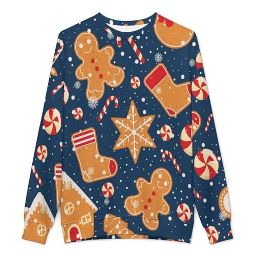 MoBlinko Sweaters for Men Christmas Gingerbread Man Mens Crewneck Sweater 2XL Long Sleeve Lightweight Pullover2