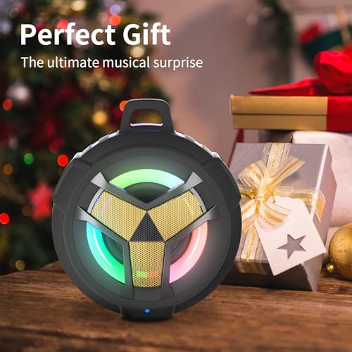 Image of EBODA Waterproof Bluetooth Speaker Shower Portable Gifts for Adults Men | IP67 Wireless Speakers, LED Light, Stuff for Travel, Pool, Beach, River Floating Essentials-Black Golden Special Edition
