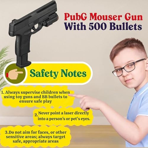 Image of GRAPHENE Pubg Mouser Gun Toy 500 Bullets Air Soft Gun Toy for Kids Boys Laser Light Long Range Pistol Shooting Army Police Guns Military 6mm BB Bullet Not for Kids Below 14 Years