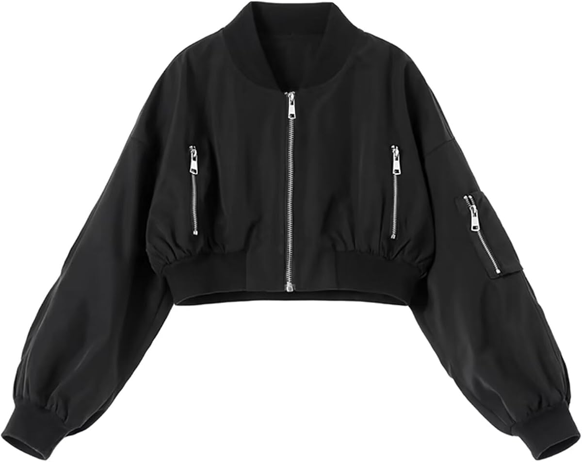 Lightweight Multiple Pockets Zip Up Bomber Jacket for Girls Toddler & Kids II Little Girl's Casual Flight Crop Jacket