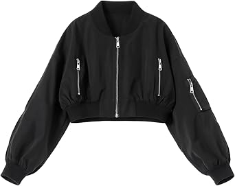 WELAKEN Lightweight Multiple Pockets Zip Up Bomber Jacket for Girls Toddler & Kids II Little Girls Casual Flight Crop Jacket