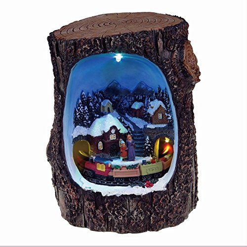 Lightahead Christmas Multi Color LED Lighted Rotating Scene in a Log, Musical with 8 melodies Tabletop Centerpieces (Train Ride)