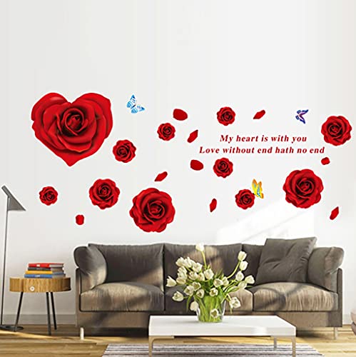 Wall Stickers DIY Warm Romantic Red Rose Bedside Murals Wallpaper Decoration Removable Waterproof Wall Decals Art Decor Decoration for Bedrooms Living Room