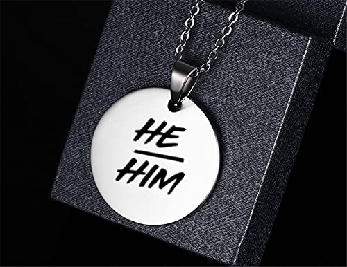 2 Pack He Him Pronouns Identity Jewelry - Adjustable Male Genderqueer Lgbtq Nonbinary NB Pride Silicone Bracelet for Adults Kids, He Him His Pronoun Gender Wristband Necklace Set for Men Boys3
